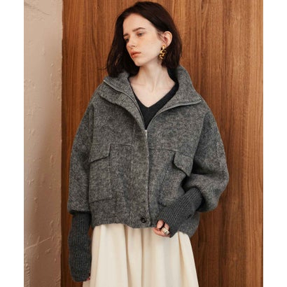 エルフランク ELFRANK 【2026AW】【上質ウール70％ / M・L】ニットドッキングハイネックダブルジップショート丈コート （グレー）｜詳細画像