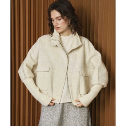 エルフランク ELFRANK 【2026AW】【上質ウール70％ / M・L】ニットドッキングハイネックダブルジップショート丈コート （ライトベージュ）｜詳細画像