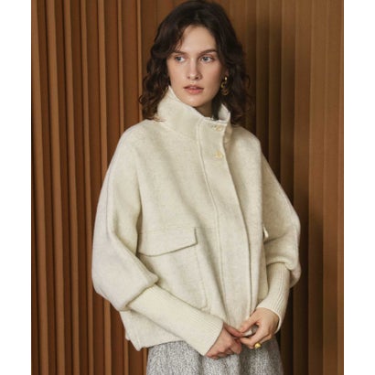 エルフランク ELFRANK 【2026AW】【上質ウール70％ / M・L】ニットドッキングハイネックダブルジップショート丈コート （ライトベージュ）｜詳細画像