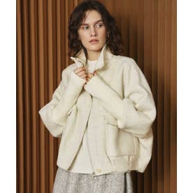 【2026AW】【上質ウール70％ / M・L】ニットドッキングハイネックダブルジップショート丈コート （ライトベージュ）