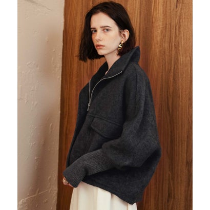 エルフランク ELFRANK 【2026AW】【上質ウール70％ / M・L】ニットドッキングハイネックダブルジップショート丈コート （チャコールグレー）｜詳細画像