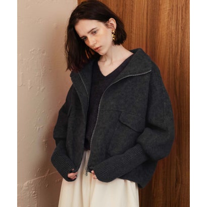 エルフランク ELFRANK 【2026AW】【上質ウール70％ / M・L】ニットドッキングハイネックダブルジップショート丈コート （チャコールグレー）｜詳細画像