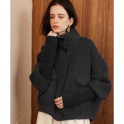 エルフランク ELFRANK 【2026AW】【上質ウール70％ / M・L】ニットドッキングハイネックダブルジップショート丈コート （チャコールグレー）｜詳細画像