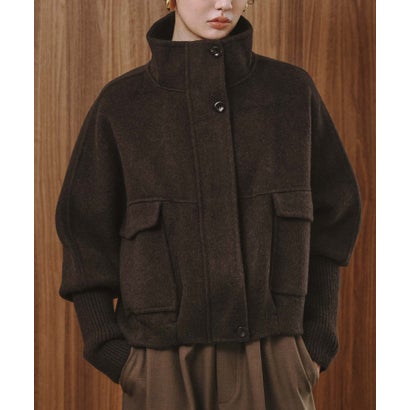 エルフランク ELFRANK 【2026AW】【上質ウール70％ / M・L】ニットドッキングハイネックダブルジップショート丈コート （ブラウン）｜詳細画像