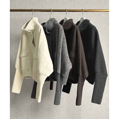 エルフランク ELFRANK 【2026AW】【上質ウール70％ / M・L】ニットドッキングハイネックダブルジップショート丈コート （ブラウン）｜詳細画像