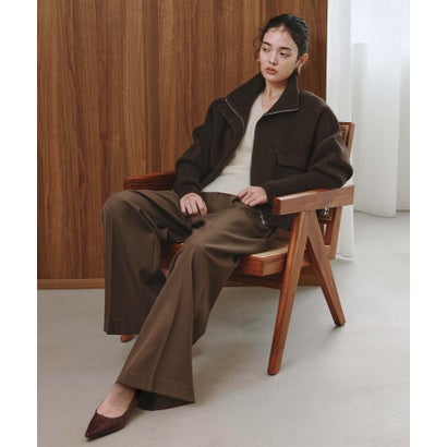 エルフランク ELFRANK 【2026AW】【上質ウール70％ / M・L】ニットドッキングハイネックダブルジップショート丈コート （ブラウン）｜詳細画像