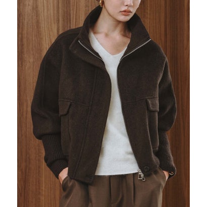 エルフランク ELFRANK 【2026AW】【上質ウール70％ / M・L】ニットドッキングハイネックダブルジップショート丈コート （ブラウン）｜詳細画像