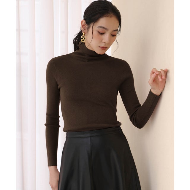 【2026AW】【ウール混 / M・L】ハイネックリブニットプルオーバー （ブラウン）