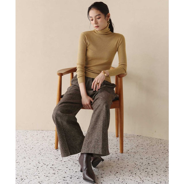 【2026AW】【ウール混 / M・L】ハイネックリブニットプルオーバー （キャメル）