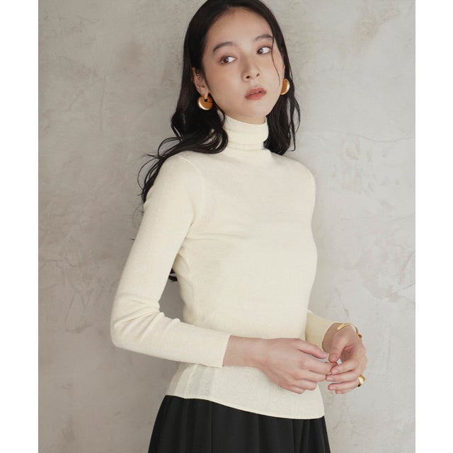 【2026AW】【ウール混 / M・L】ハイネックリブニットプルオーバー （オフホワイト）