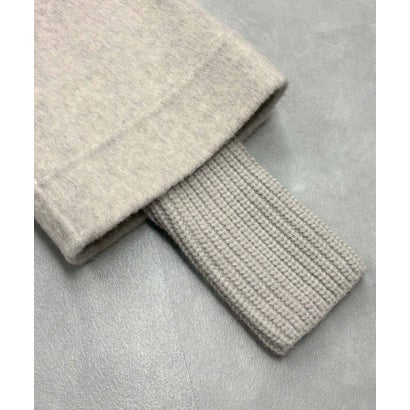 【2026AW】【上質ウール70％】リブニット切り替えショールカラーベルト付きハーフコート ガウンコート （キャメル）｜詳細画像