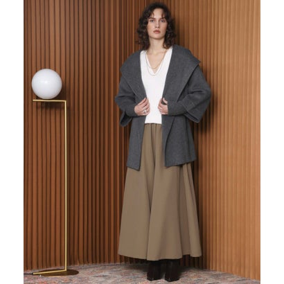 【2026AW】【上質ウール70％】リブニット切り替えショールカラーベルト付きハーフコート ガウンコート （グレー）｜詳細画像