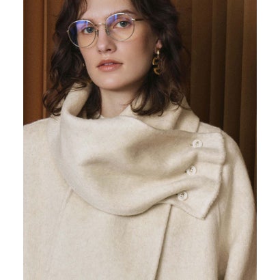 【2026AW】【S～Mサイズ展開】【ウール65％仕立て / 2WAY】マフラー付き ノーカラージャケットコート / 外してジャケット見え・防寒 （ベージュ）｜詳細画像