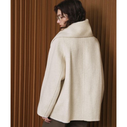 【2026AW】【S～Mサイズ展開】【ウール65％仕立て / 2WAY】マフラー付き ノーカラージャケットコート / 外してジャケット見え・防寒 （ベージュ）｜詳細画像