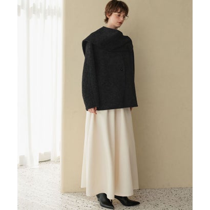 【2026AW】【S～Mサイズ展開】【ウール65％仕立て / 2WAY】マフラー付き ノーカラージャケットコート / 外してジャケット見え・防寒 （ブラック）｜詳細画像