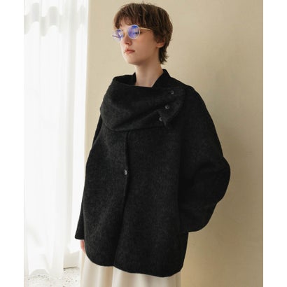 【2026AW】【S～Mサイズ展開】【ウール65％仕立て / 2WAY】マフラー付き ノーカラージャケットコート / 外してジャケット見え・防寒 （ブラック）｜詳細画像