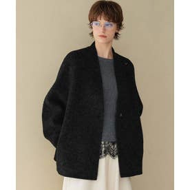 【2026AW】【S～Mサイズ展開】【ウール65％仕立て / 2WAY】マフラー付き ノーカラージャケットコート / 外してジャケット見え・防寒 （ブラック）