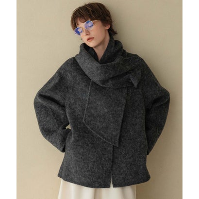 【2026AW】【S～Mサイズ展開】【ウール65％仕立て / 2WAY】マフラー付き ノーカラージャケットコート / 外してジャケット見え・防寒 （チャコールグレー）｜詳細画像