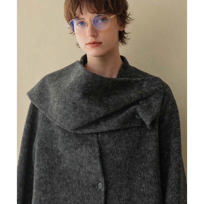 【2026AW】【S～Mサイズ展開】【ウール65％仕立て / 2WAY】マフラー付き ノーカラージャケットコート / 外してジャケット見え・防寒 （チャコールグレー）｜詳細画像