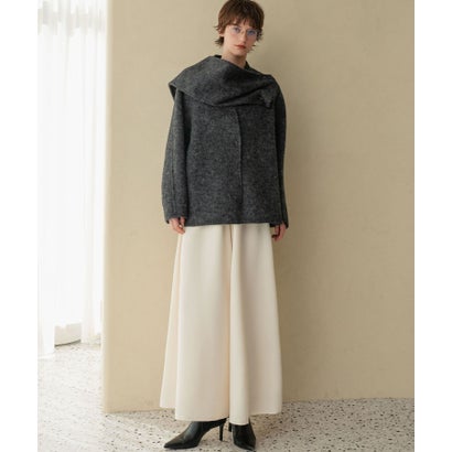 【2026AW】【S～Mサイズ展開】【ウール65％仕立て / 2WAY】マフラー付き ノーカラージャケットコート / 外してジャケット見え・防寒 （チャコールグレー）｜詳細画像