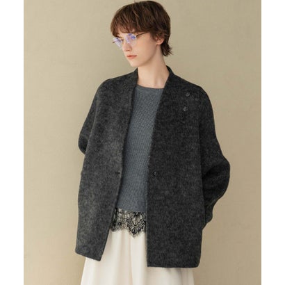 【2026AW】【S～Mサイズ展開】【ウール65％仕立て / 2WAY】マフラー付き ノーカラージャケットコート / 外してジャケット見え・防寒 （チャコールグレー）｜詳細画像