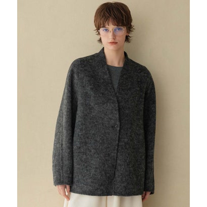 【2026AW】【S～Mサイズ展開】【ウール65％仕立て / 2WAY】マフラー付き ノーカラージャケットコート / 外してジャケット見え・防寒 （チャコールグレー）｜詳細画像