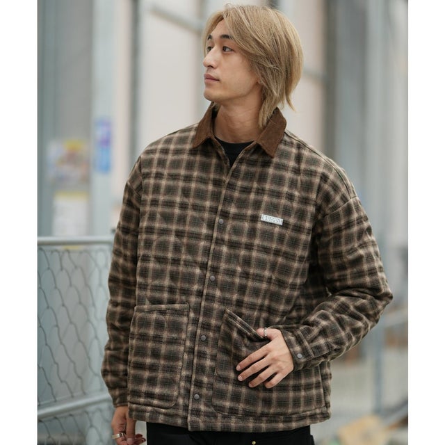ジャケット メンズ ワンポイント ロゴ PLAID PUFF （BRW）