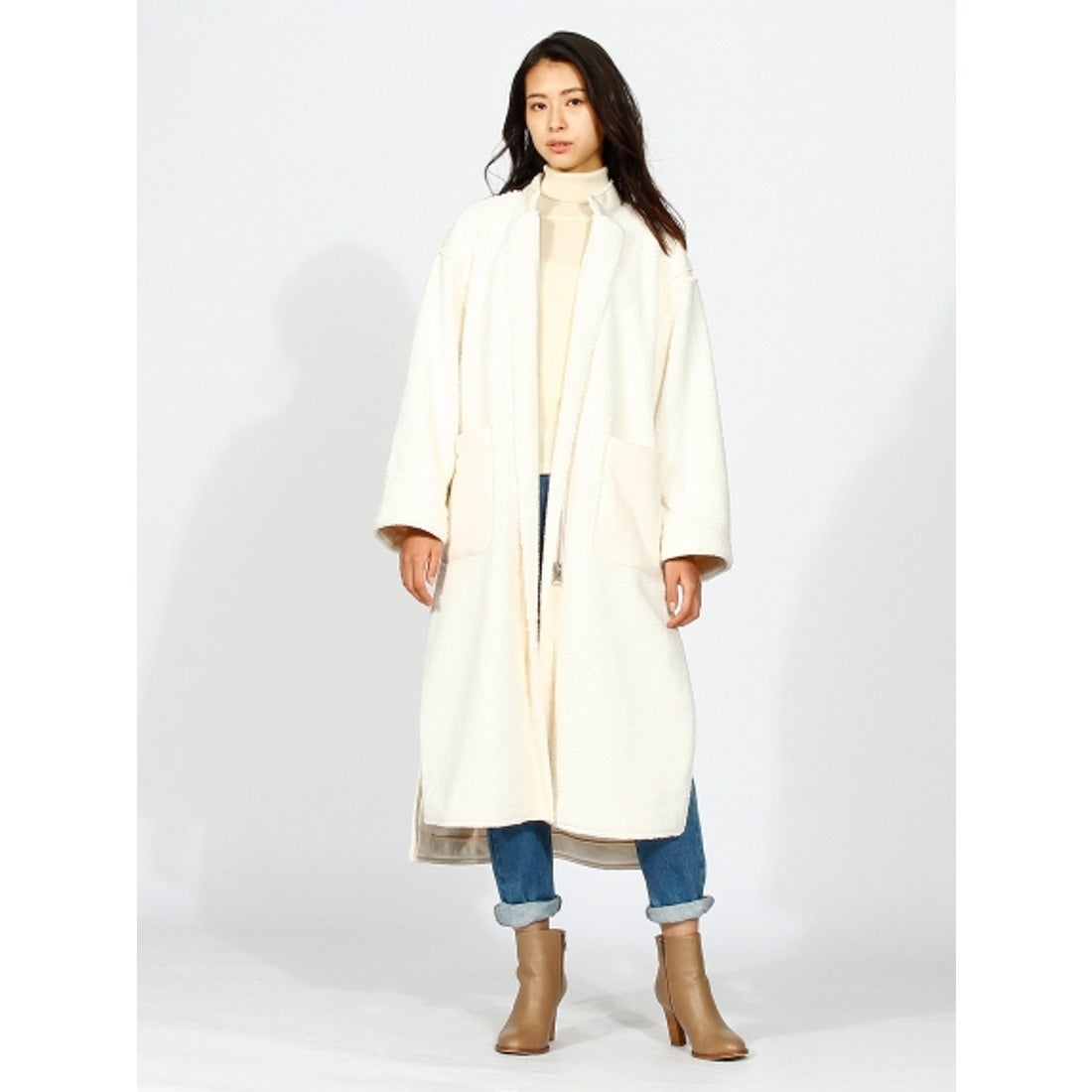 EL HALM（エルハルム)ロングコート EL HALM 袖フリルノーカラーコート 