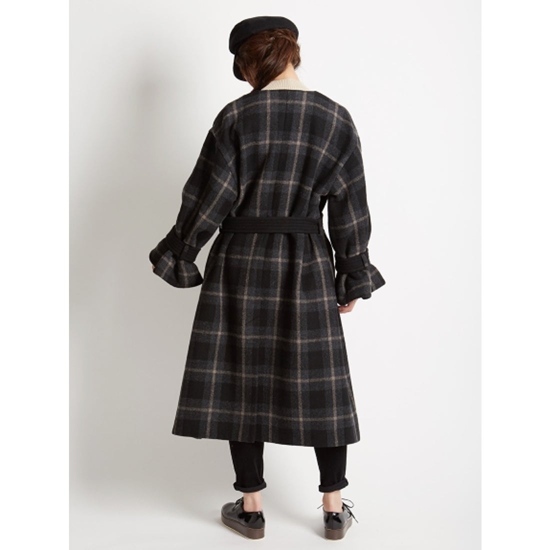 EL HALM（エルハルム)ロングコート EL HALM 袖フリルノーカラーコート 