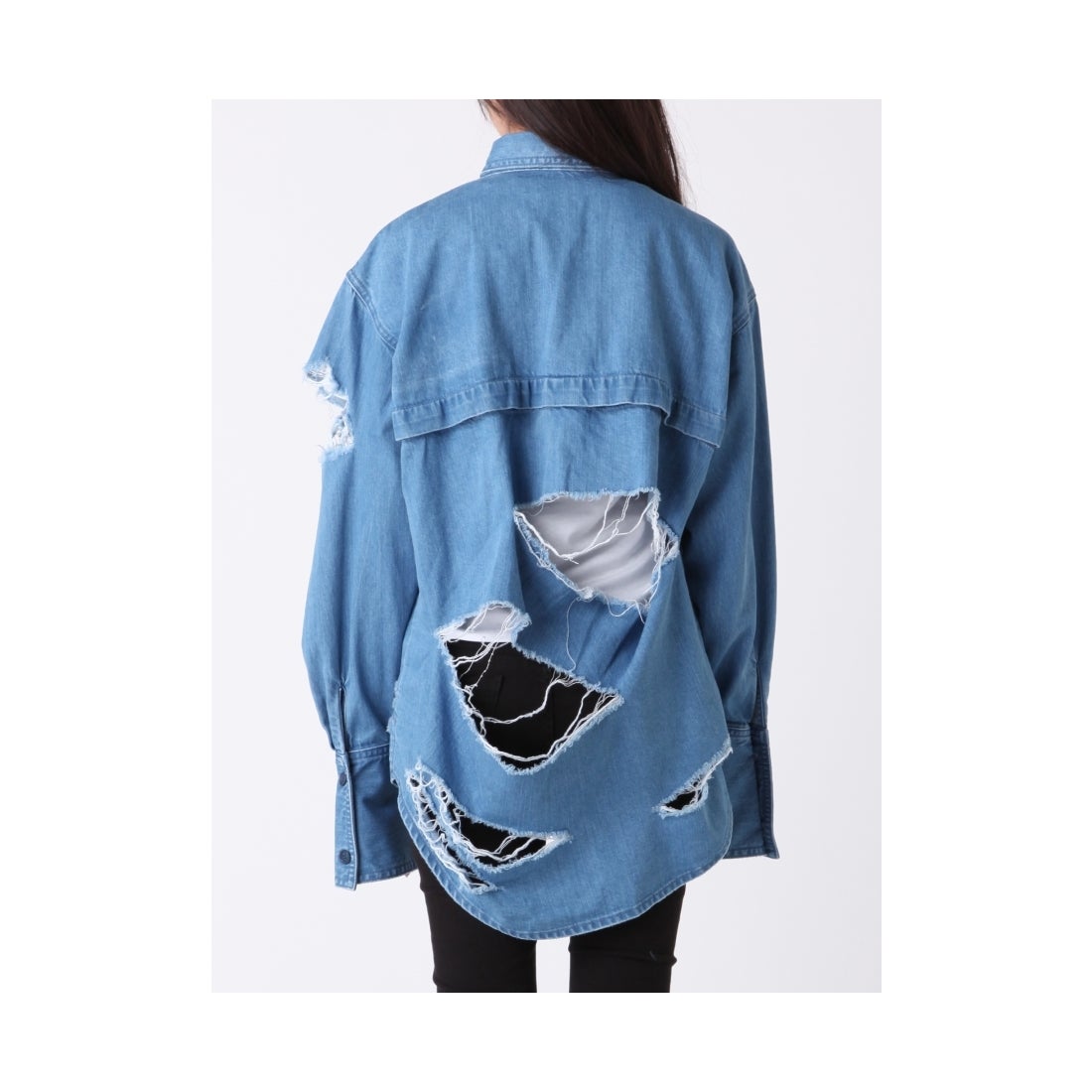EMODA ハードクラッシュ2WAYデニムシャツ ブルー -ファッション通販 