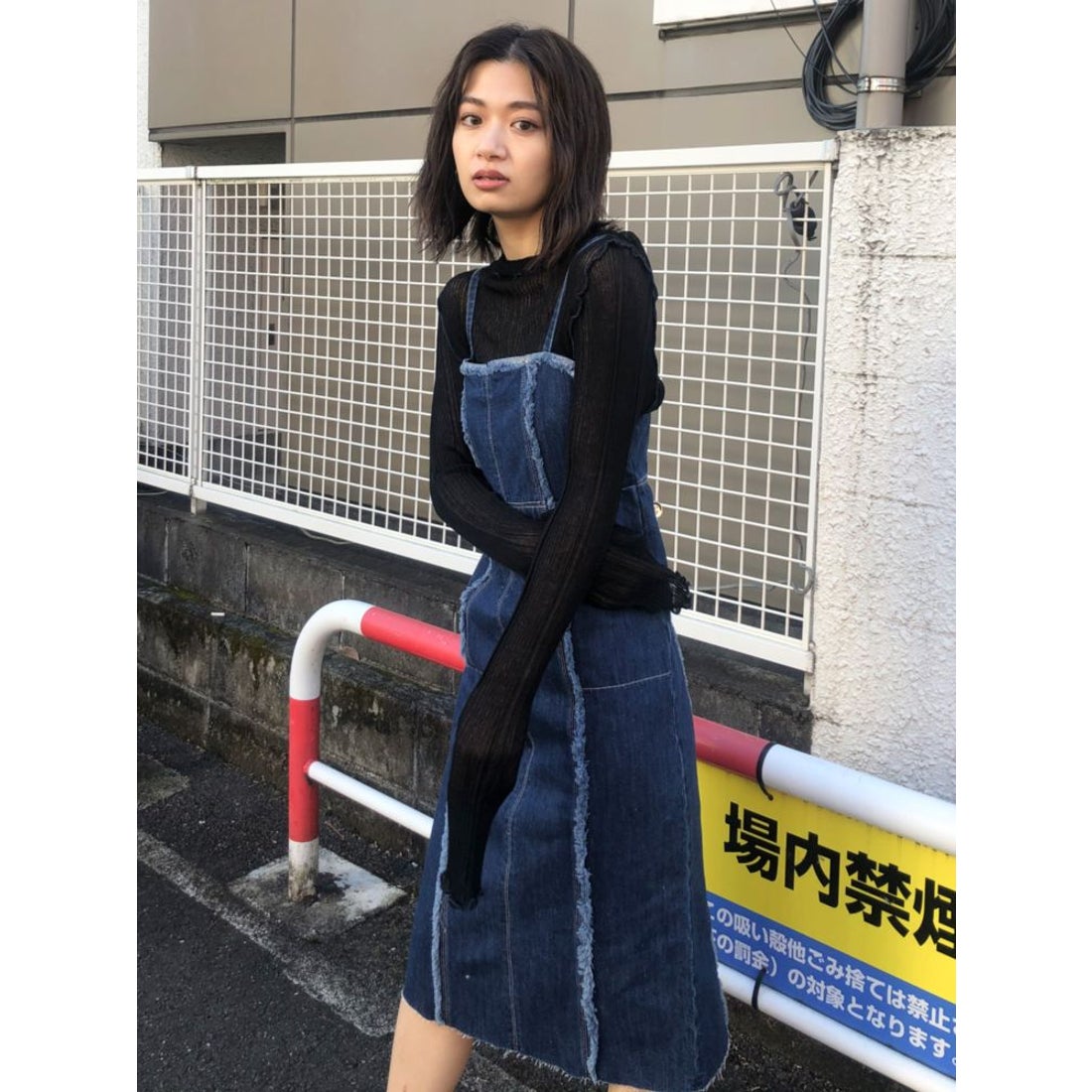 EMODA デニムスウィッチングキャミワンピース（ブラック） -靴