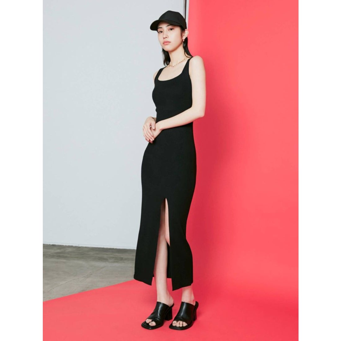 Emoda リブスリットマキシニットワンピース ブラック ファッション通販 Fashion Walker