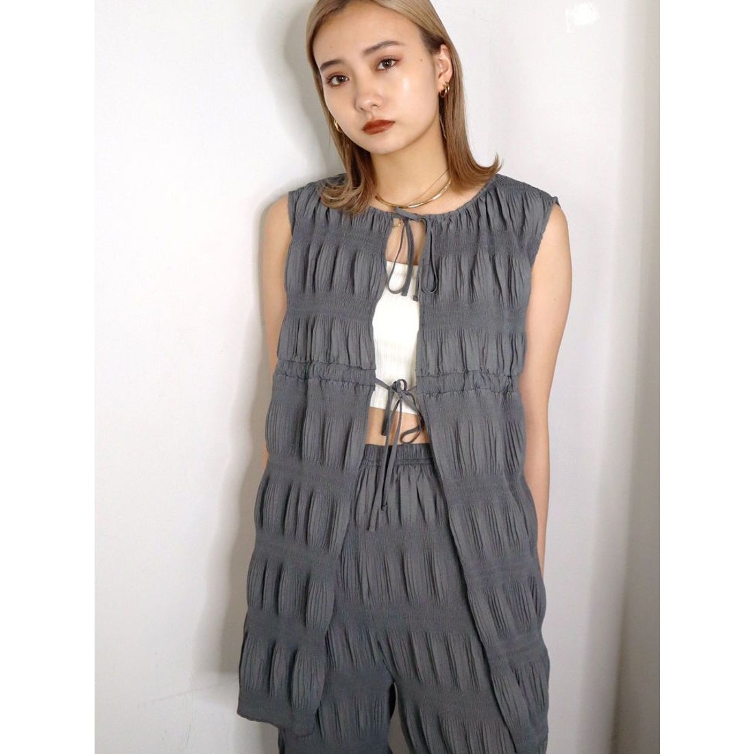 EMODA シャーリングロングトップ（グレー） -ファッション通販 FASHION 