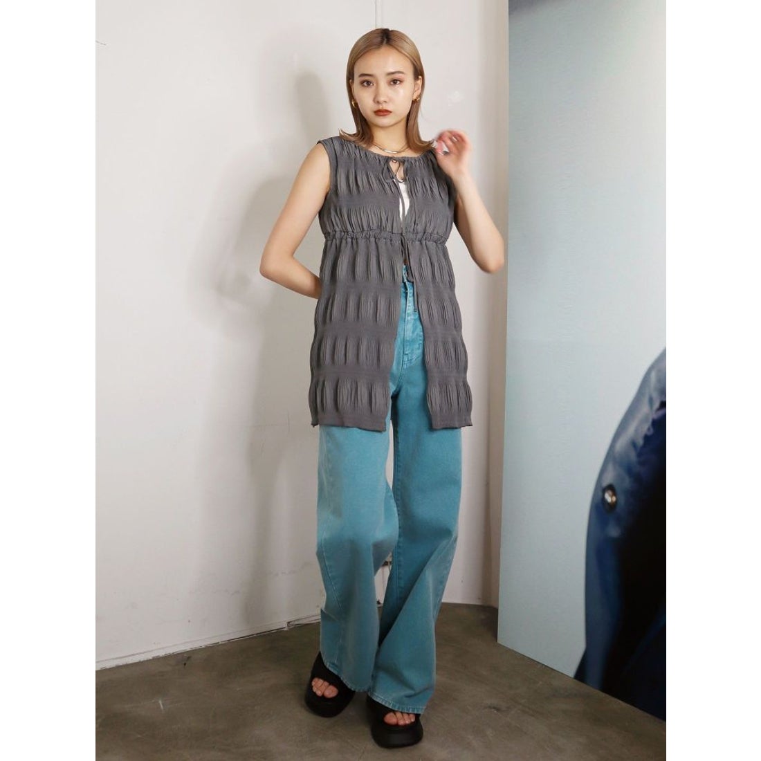 EMODA シャーリングロングトップ（グレー） -ファッション通販 FASHION 
