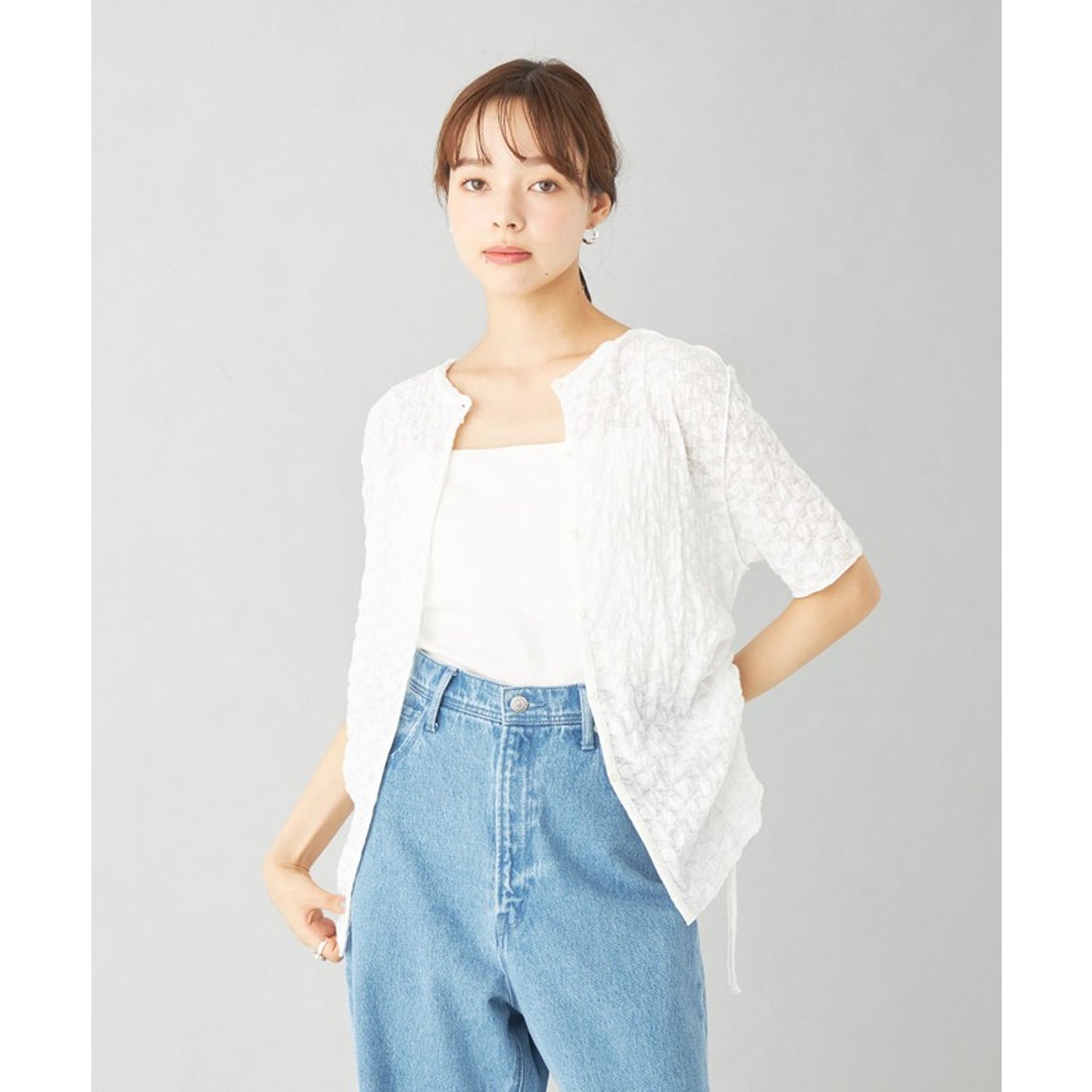EMMEL REFINES＞EM ドロスト 2WAY レース カットソー （BLACK
