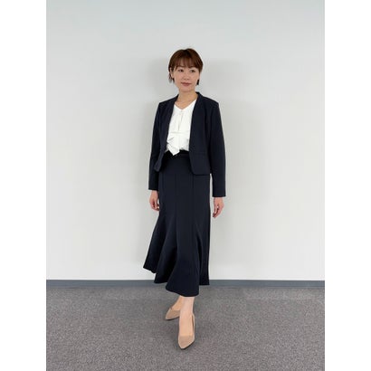 エミリアン Emilyan 洗えて動けるワーママスーツのスカートタイプ！【手洗いできるハイストレッチジョーゼット】カラーレスジャケット＆マーメイドスカートセットアップスーツ （ネイビー）｜詳細画像