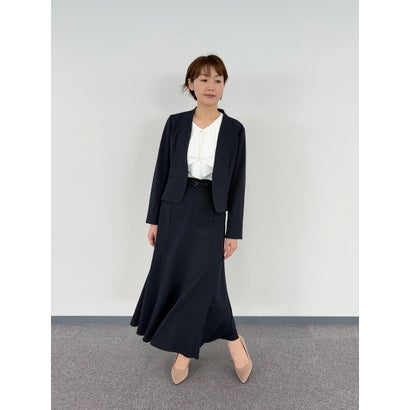 エミリアン Emilyan 洗えて動けるワーママスーツのスカートタイプ！【手洗いできるハイストレッチジョーゼット】カラーレスジャケット＆マーメイドスカートセットアップスーツ （ネイビー）｜詳細画像