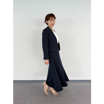 エミリアン Emilyan 洗えて動けるワーママスーツのスカートタイプ！【手洗いできるハイストレッチジョーゼット】カラーレスジャケット＆マーメイドスカートセットアップスーツ （ネイビー）｜詳細画像