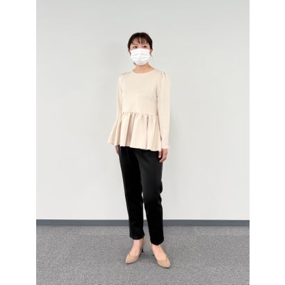 【 無敵のパンツセット 】 ハイストレッチダンボールニット・パールブラウス＆テーパードパンツセット （エクリュ）｜詳細画像