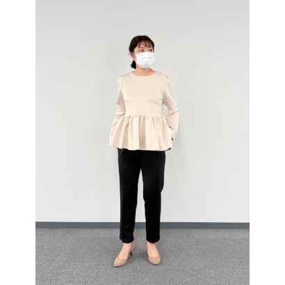 【 無敵のパンツセット 】 ハイストレッチダンボールニット・パールブラウス＆テーパードパンツセット （エクリュ）｜詳細画像