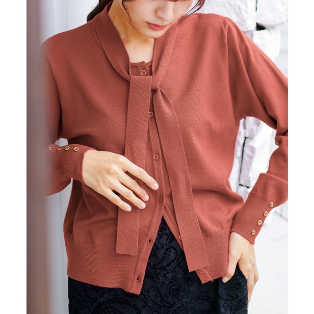 【 しっとりもちもち 】 ボウタイニット （スモーキーレッド）