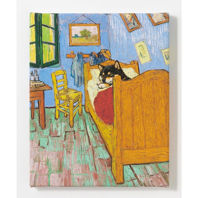 世界の名画 柴犬 黒柴 アートキャンバス （T）