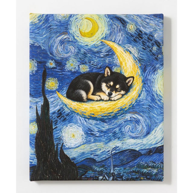 世界の名画 柴犬 黒柴 アートキャンバス （U）