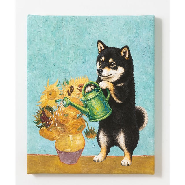 世界の名画 柴犬 黒柴 アートキャンバス （V）