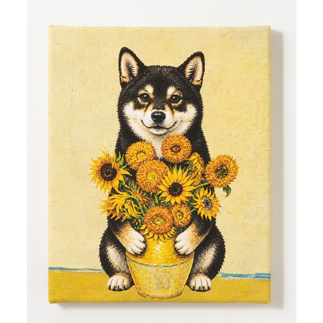 世界の名画 柴犬 黒柴 アートキャンバス （W）