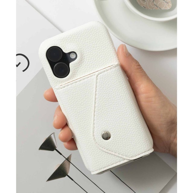 iPhone PUソフトレザー スマホケース カバー カードポケット ストラップ付 （ホワイト）
