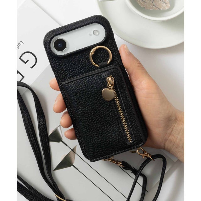 iPhone スマホケース カバー PUブライドルレザー カード収納付き （ブラック）