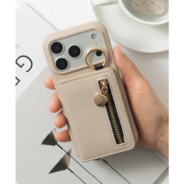 iPhone スマホケース カバー PUブライドルレザー カード収納付き （ベージュ）