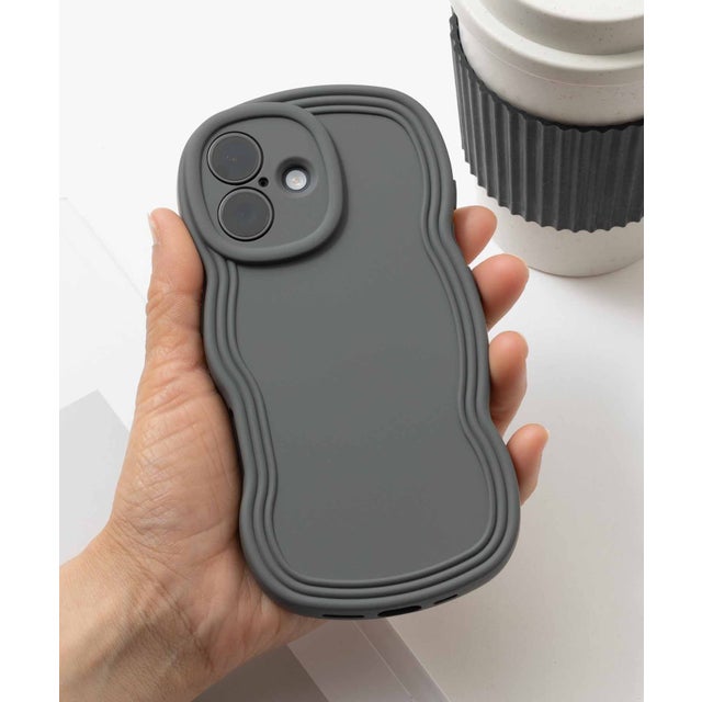 iPhone スマホケース カバー うねうね ウェーブ （グレイッシュブルー）