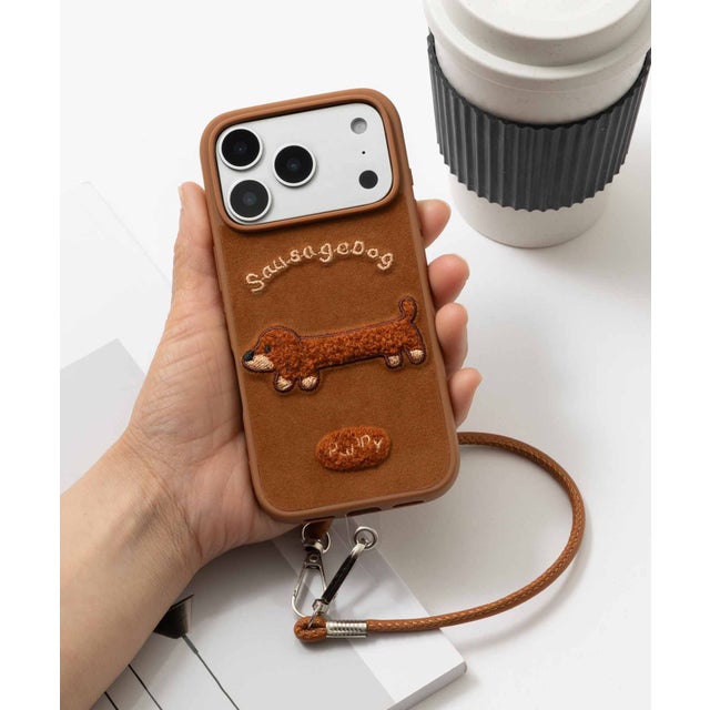 iPhone スマホケース カバー もこもこ 犬 Dog わんちゃん （ブラウン系1）